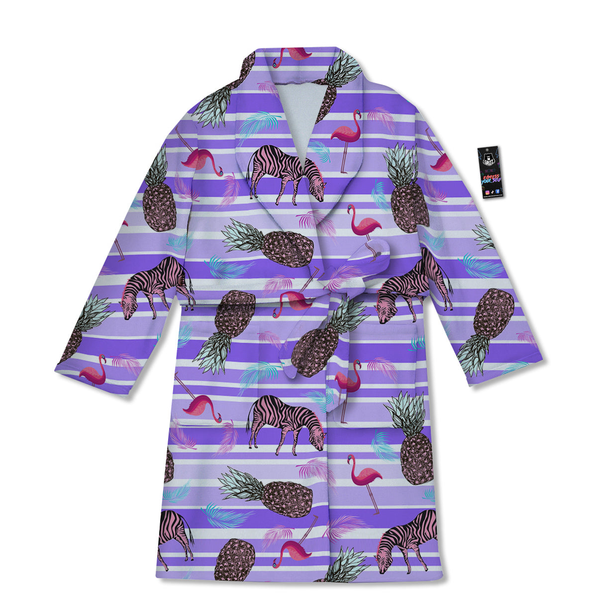 Pineapple Zebra Vintage Print Pattern Bathrobe-grizzshop