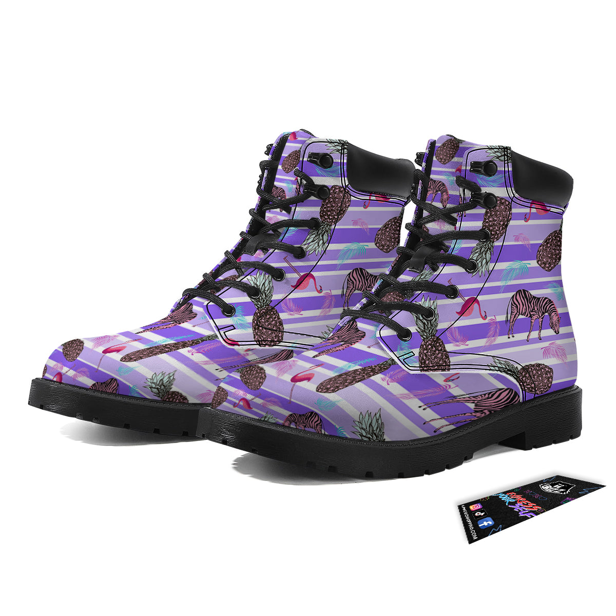 Pineapple Zebra Vintage Print Pattern Boots-grizzshop