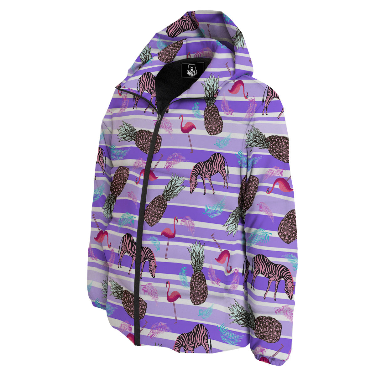 Pineapple Zebra Vintage Print Pattern Down Jacket-grizzshop