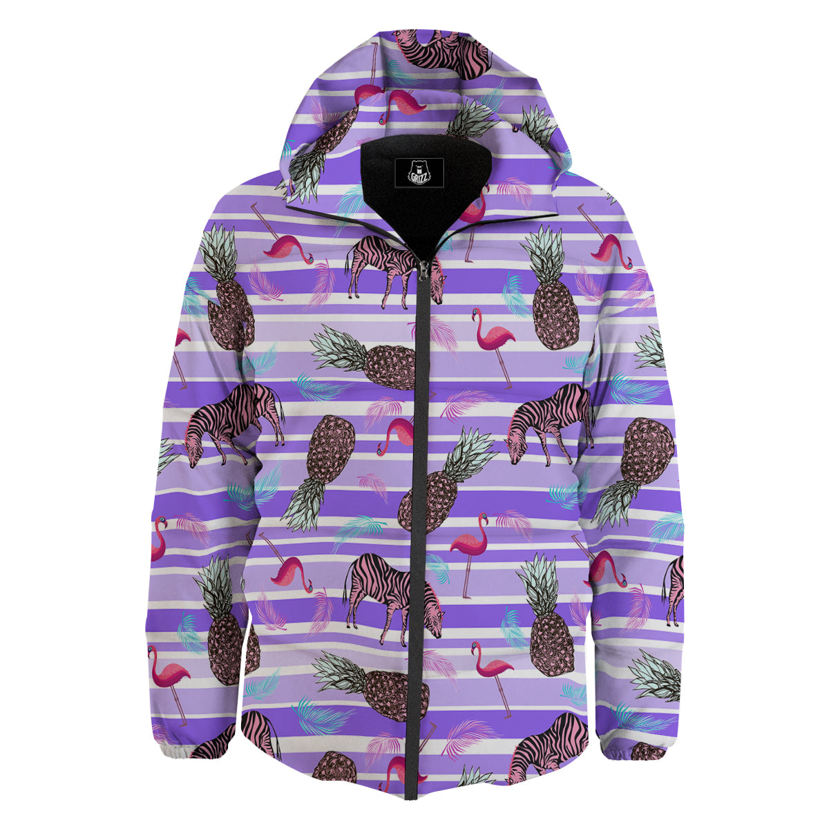 Pineapple Zebra Vintage Print Pattern Down Jacket-grizzshop