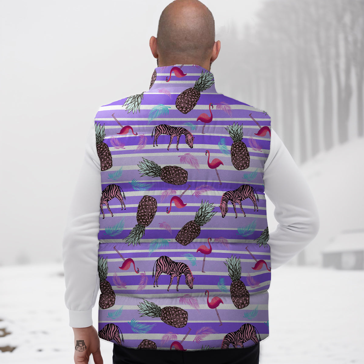 Pineapple Zebra Vintage Print Pattern Down Vest-grizzshop