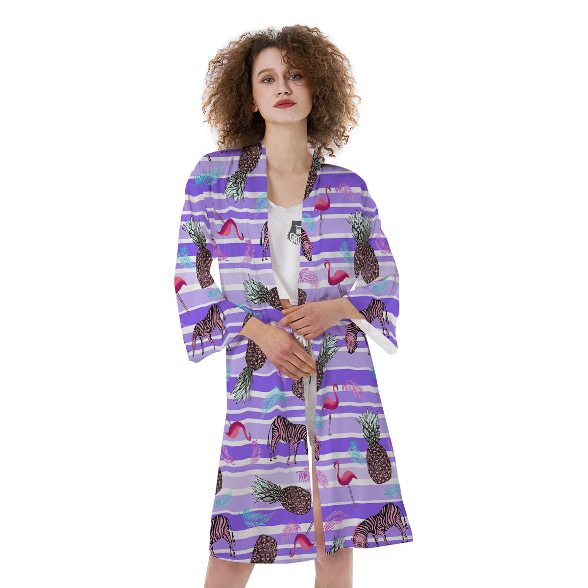Pineapple Zebra Vintage Print Pattern Kimono-grizzshop