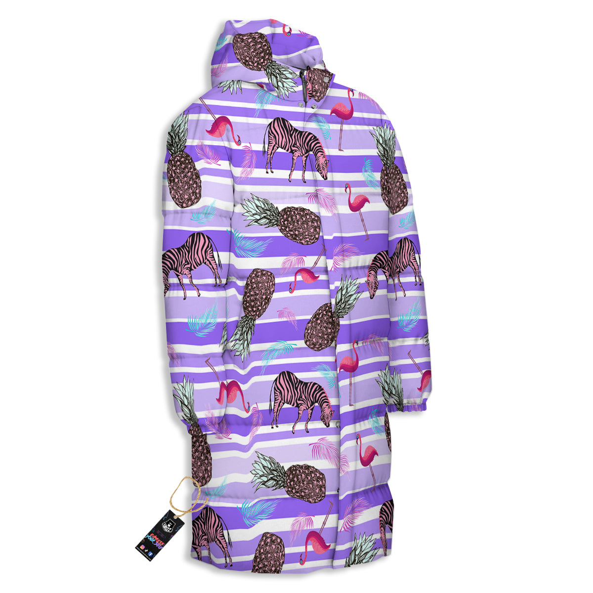 Pineapple Zebra Vintage Print Pattern Long Down Jacket-grizzshop