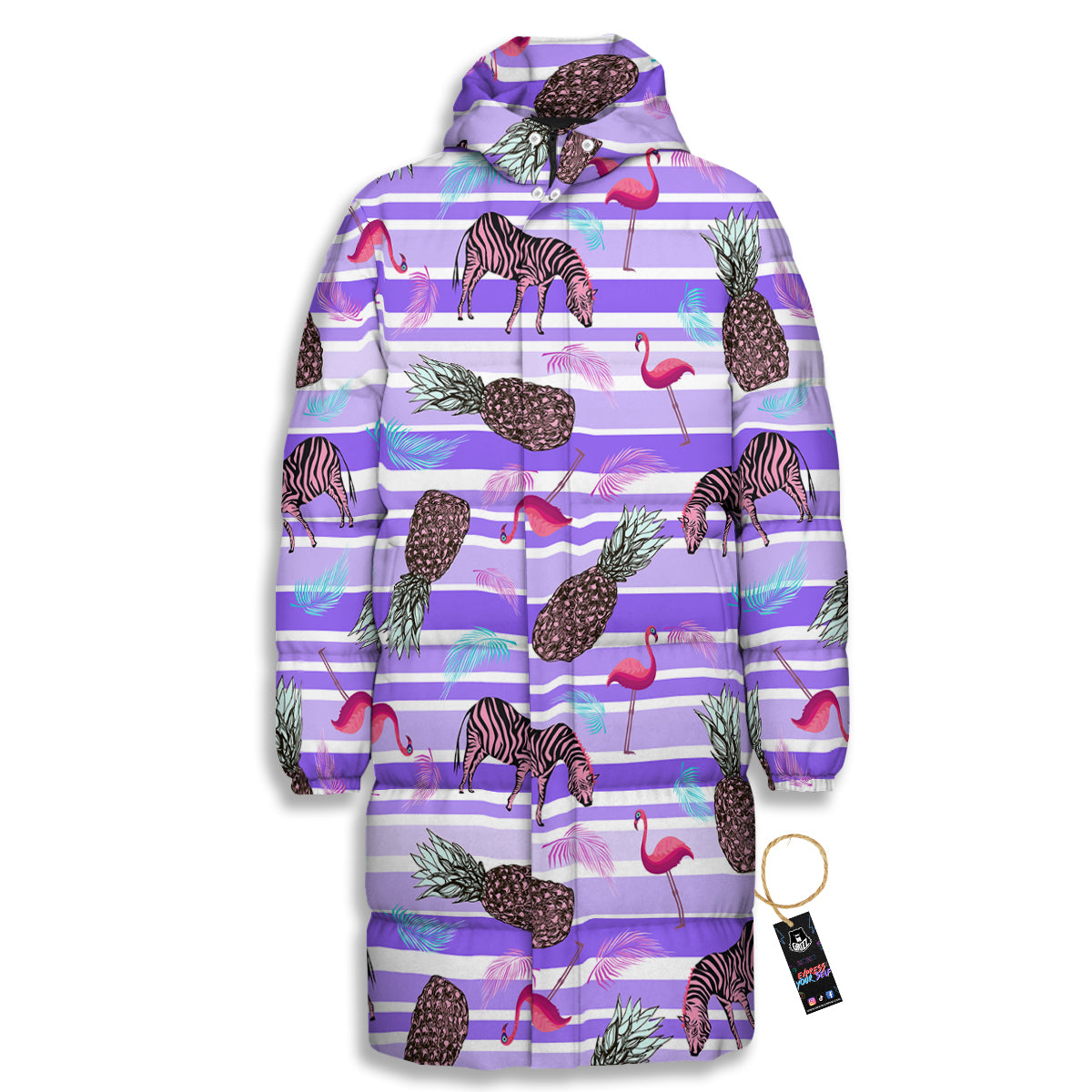 Pineapple Zebra Vintage Print Pattern Long Down Jacket-grizzshop
