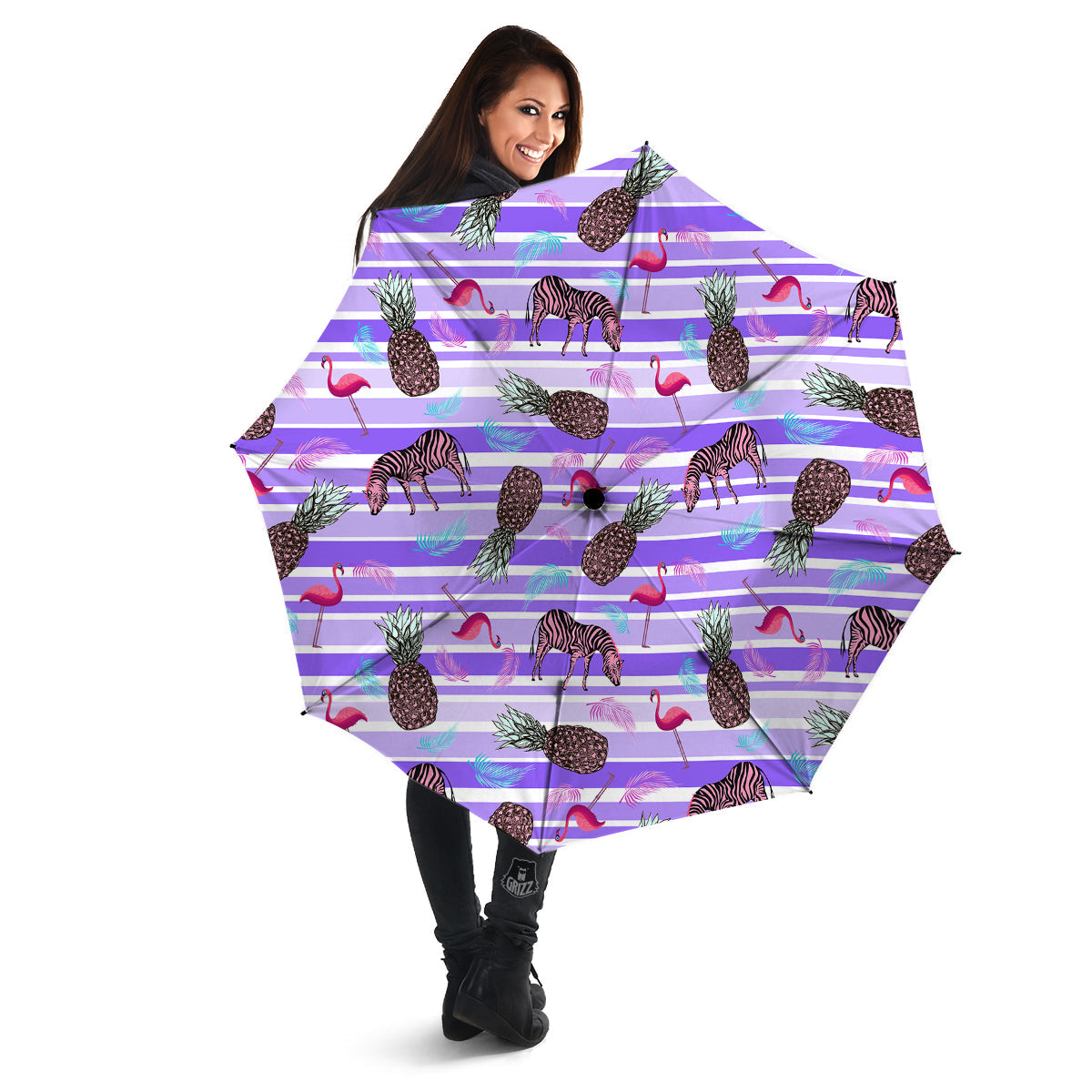 Pineapple Zebra Vintage Print Pattern Umbrella-grizzshop