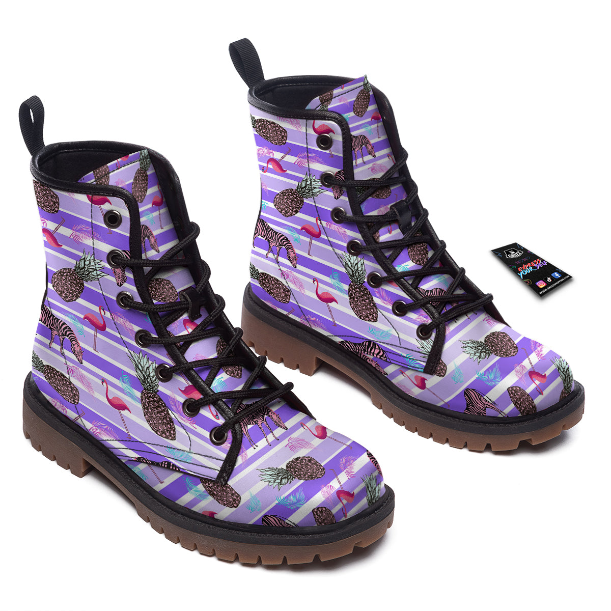 Pineapple Zebra Vintage Print Pattern Work Boots-grizzshop