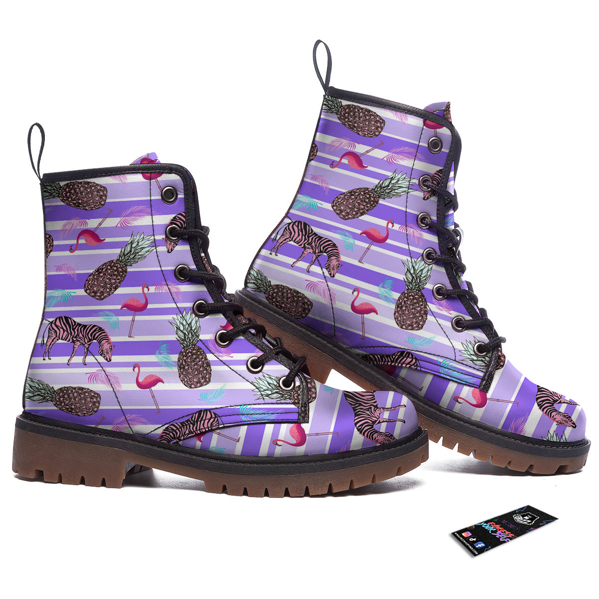 Pineapple Zebra Vintage Print Pattern Work Boots-grizzshop