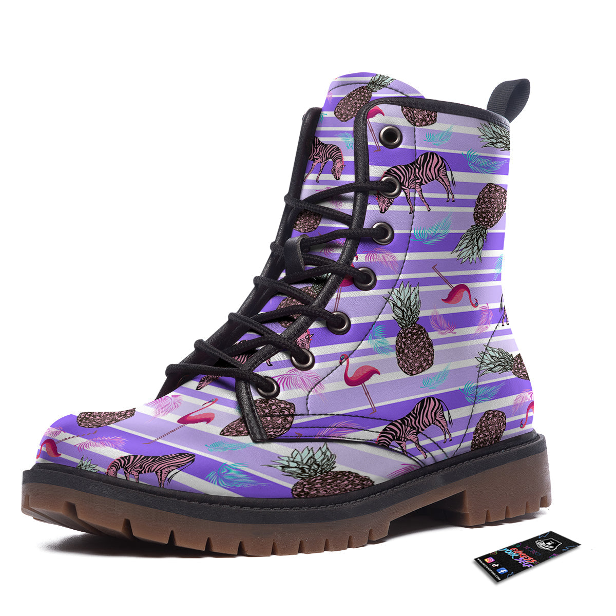 Pineapple Zebra Vintage Print Pattern Work Boots-grizzshop