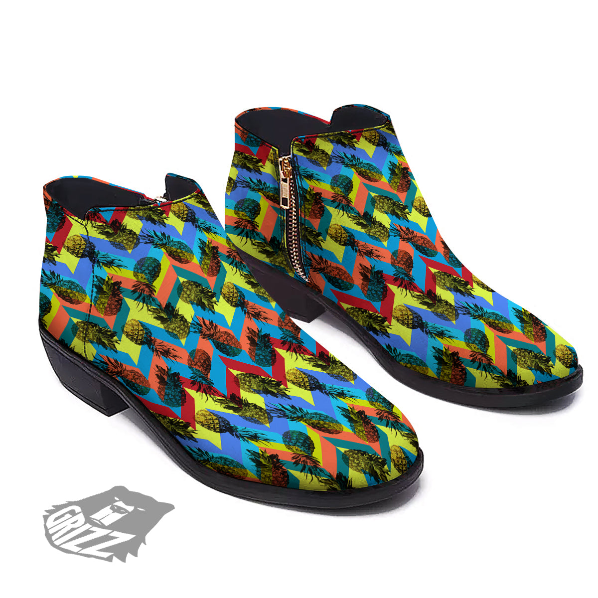 Pineapple Zigzag Print Pattern Ankle Boots-grizzshop