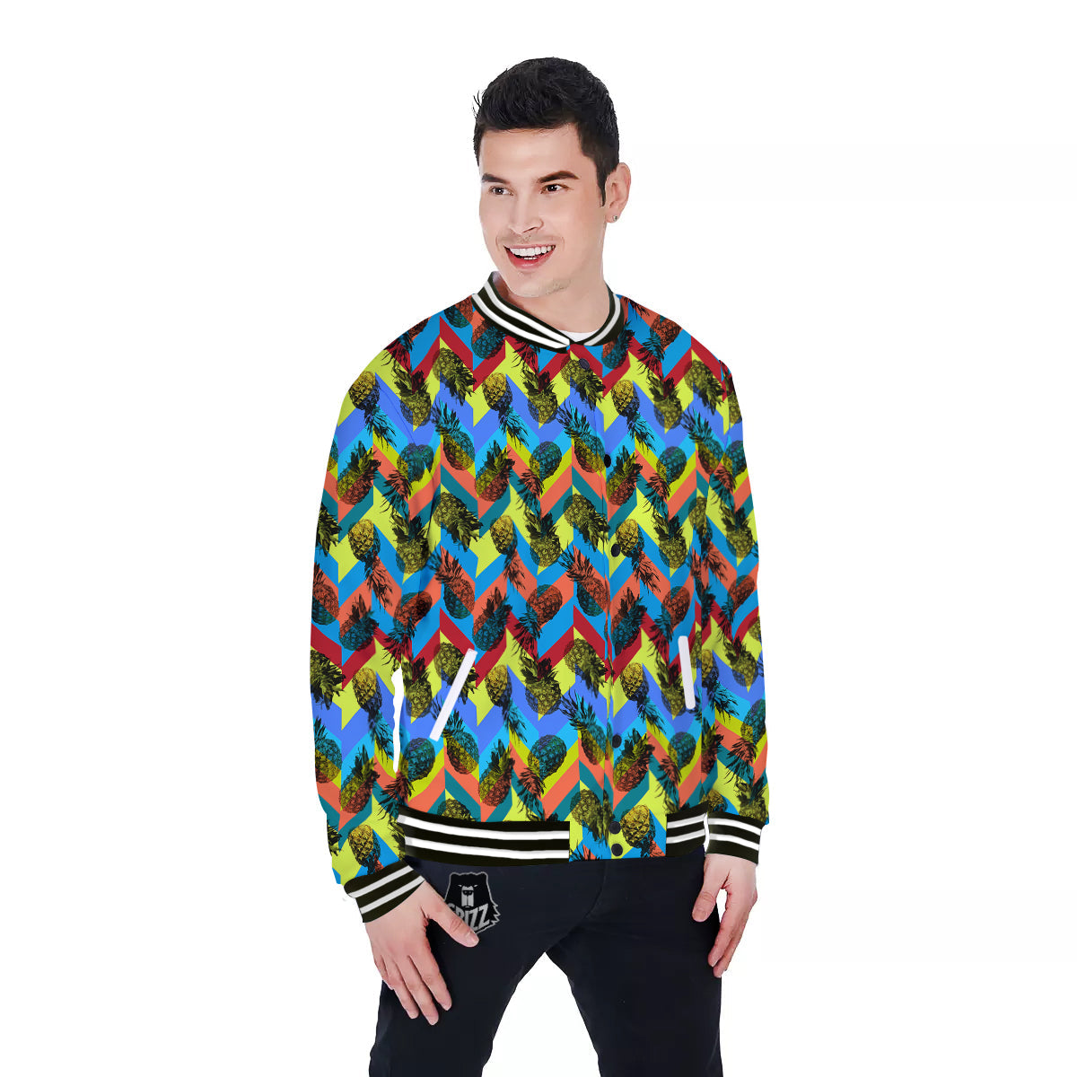 Pineapple Zigzag Print Pattern Baseball Jacket-grizzshop