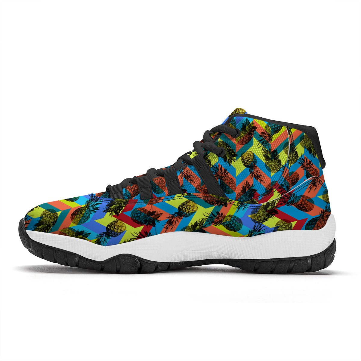 Pineapple Zigzag Print Pattern Black Bball Shoes-grizzshop
