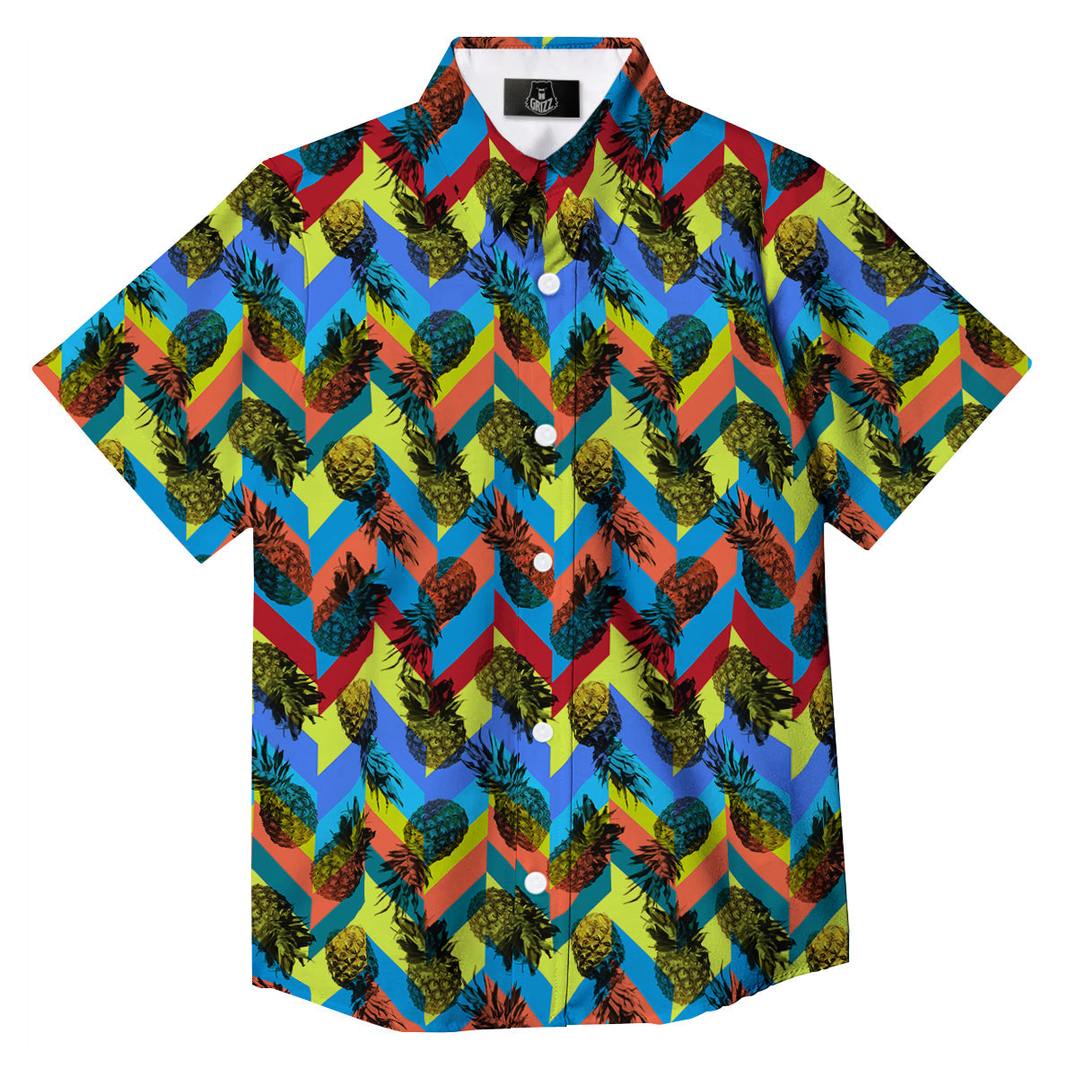 Pineapple Zigzag Print Pattern Button Up Shirt-grizzshop