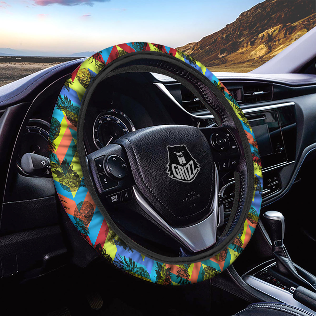 Pineapple Zigzag Print Pattern Car Steering Wheel Cover-grizzshop