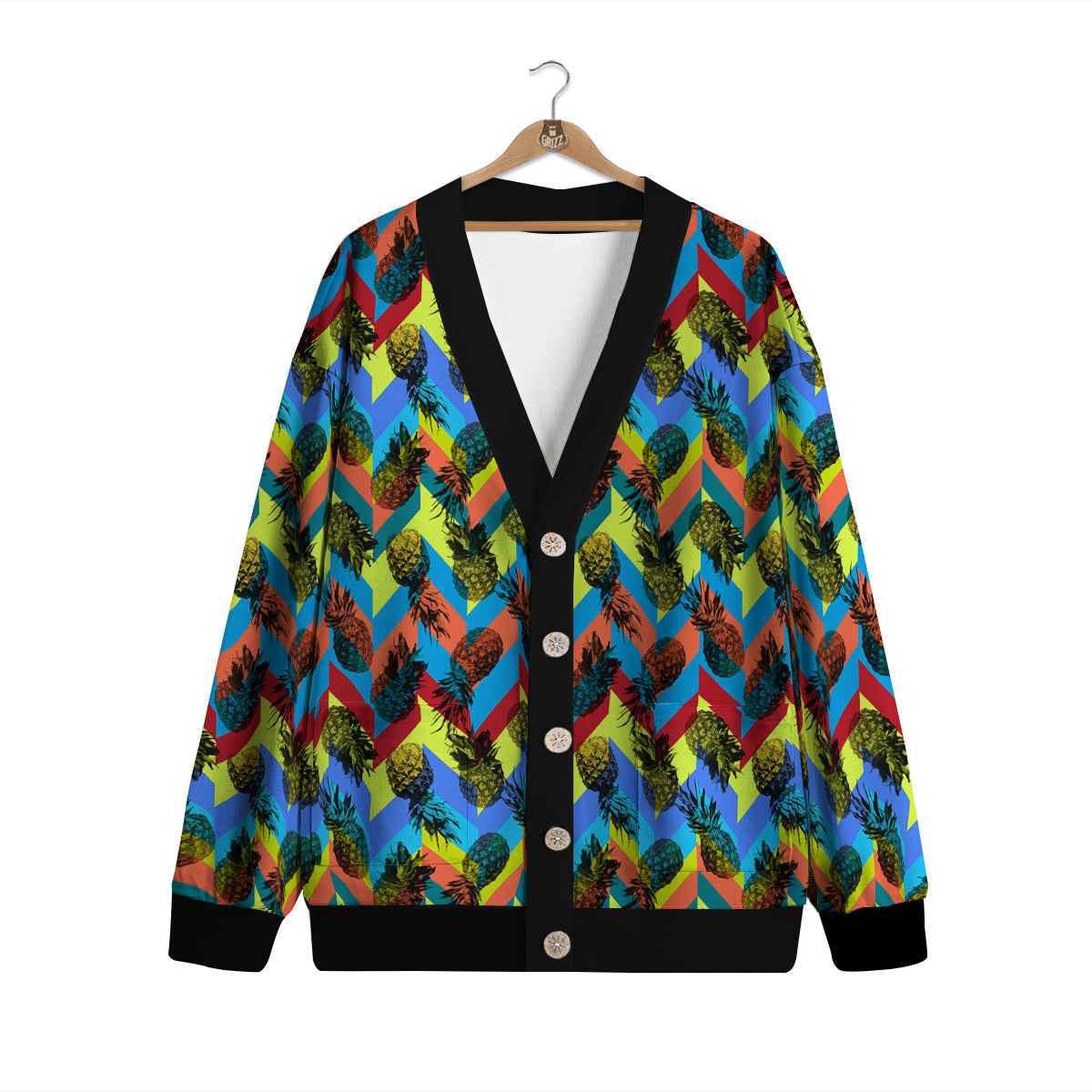 Pineapple Zigzag Print Pattern Cardigan-grizzshop
