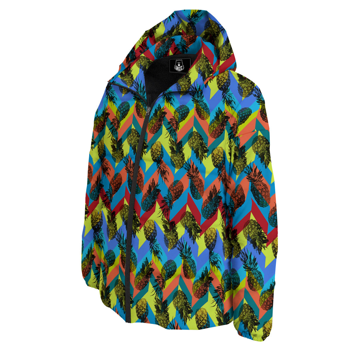 Pineapple Zigzag Print Pattern Down Jacket-grizzshop