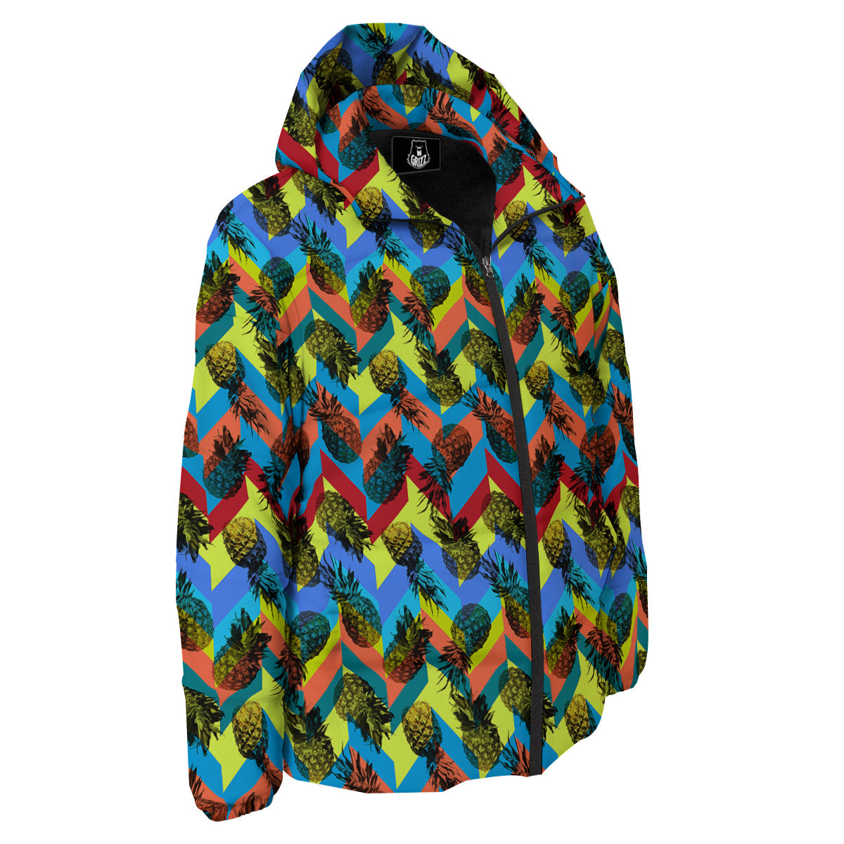Pineapple Zigzag Print Pattern Down Jacket-grizzshop