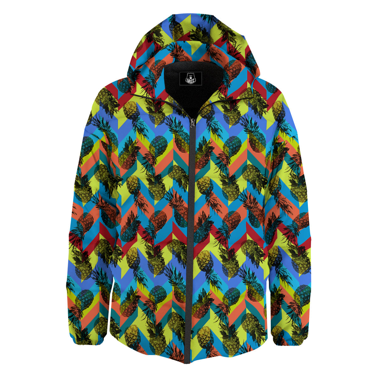 Pineapple Zigzag Print Pattern Down Jacket-grizzshop