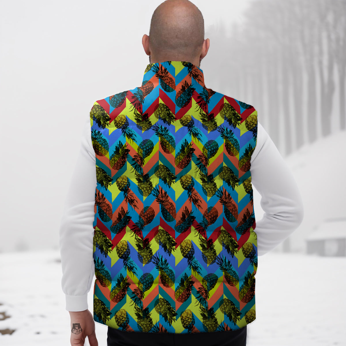 Pineapple Zigzag Print Pattern Down Vest-grizzshop