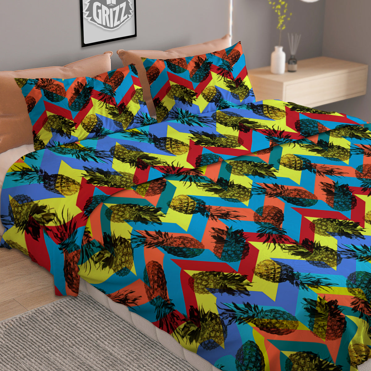 Pineapple Zigzag Print Pattern Duvet Cover Bedding Set-grizzshop