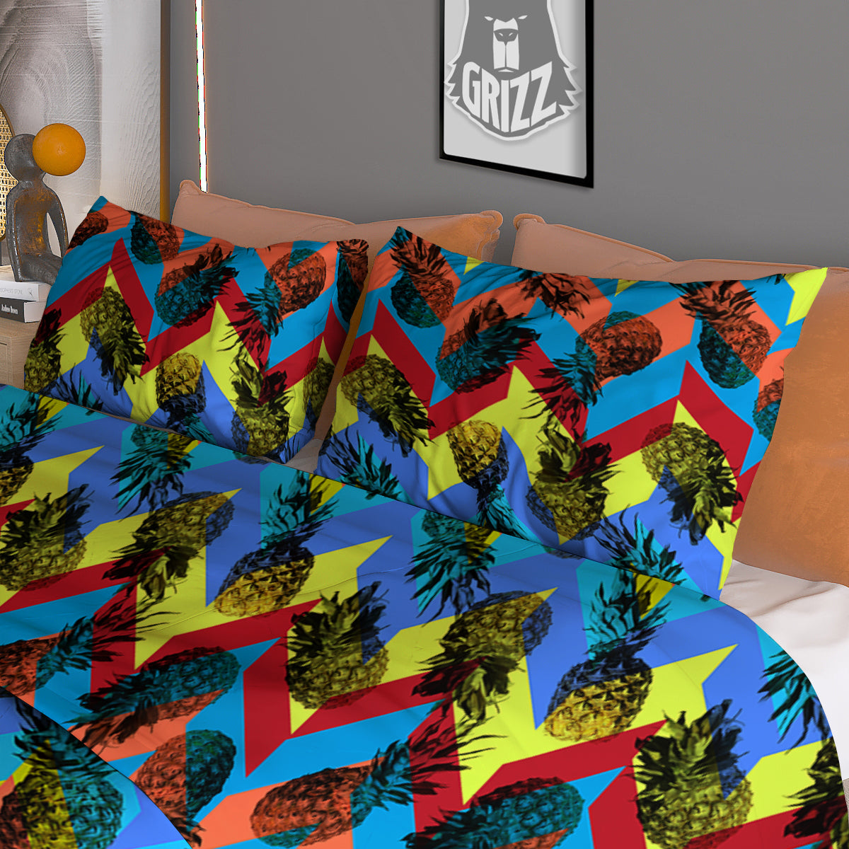 Pineapple Zigzag Print Pattern Duvet Cover Bedding Set-grizzshop