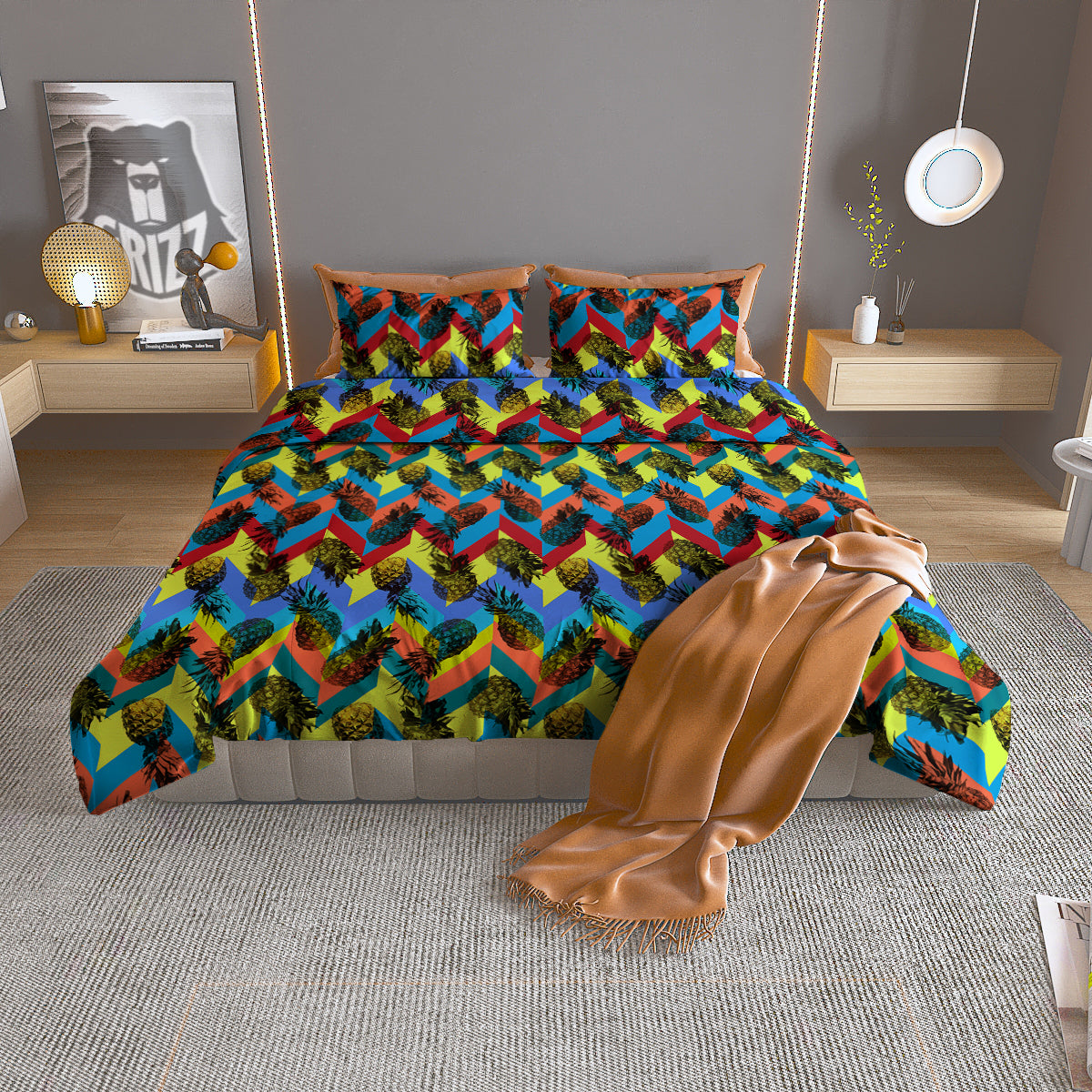 Pineapple Zigzag Print Pattern Duvet Cover Bedding Set-grizzshop
