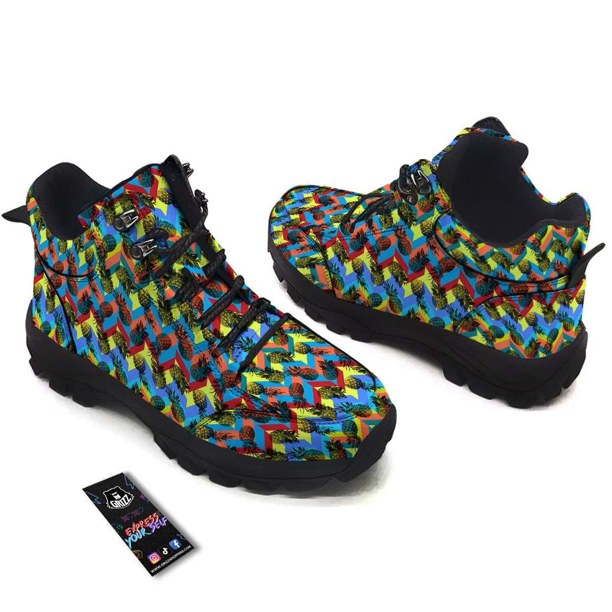 Pineapple Zigzag Print Pattern Hiking Shoes-grizzshop
