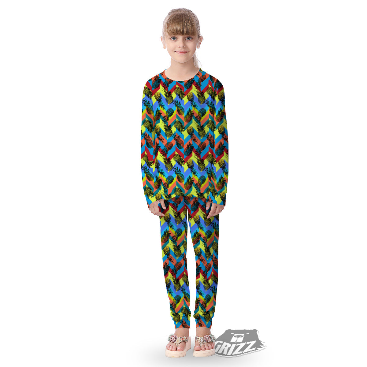 Pineapple Zigzag Print Pattern Kid's Pajamas-grizzshop