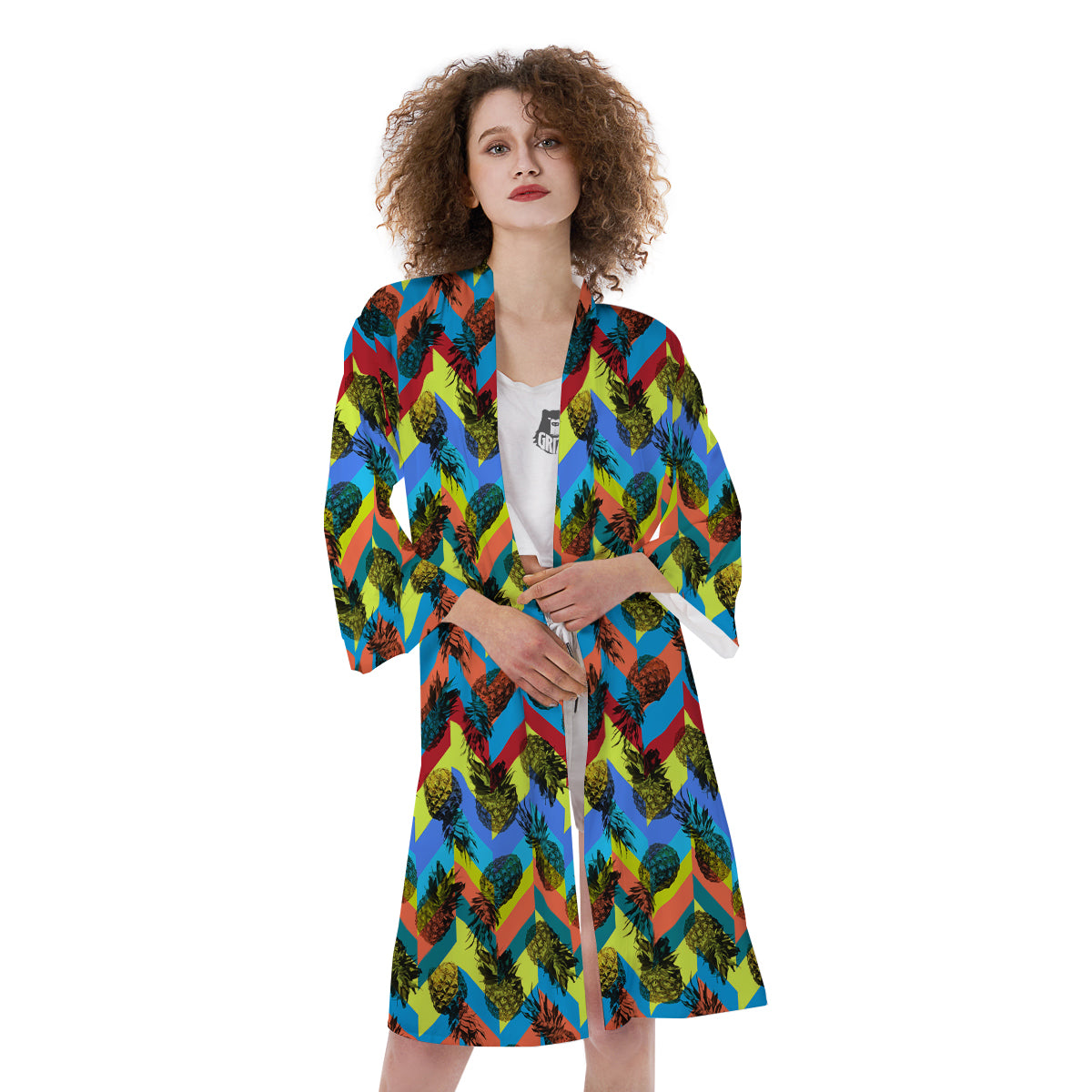 Pineapple Zigzag Print Pattern Kimono-grizzshop