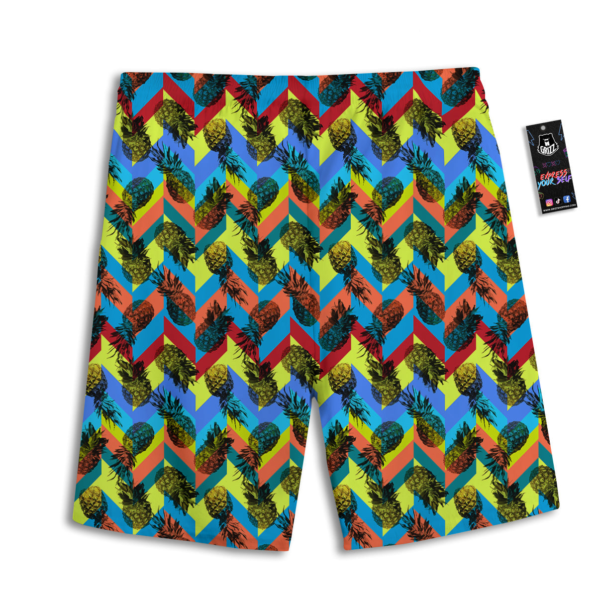 Pineapple Zigzag Print Pattern Men's Athletic Shorts-grizzshop