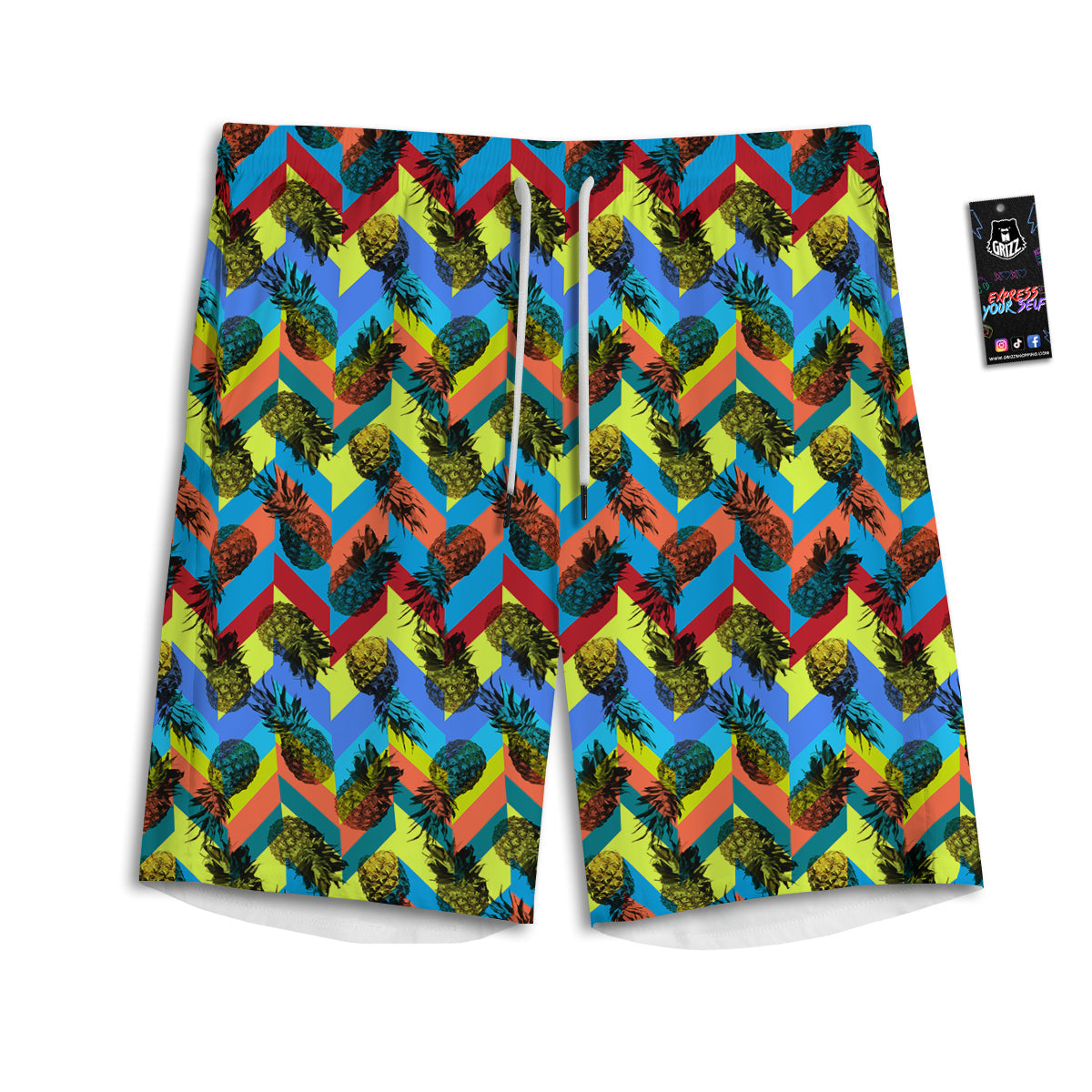 Pineapple Zigzag Print Pattern Men's Athletic Shorts-grizzshop