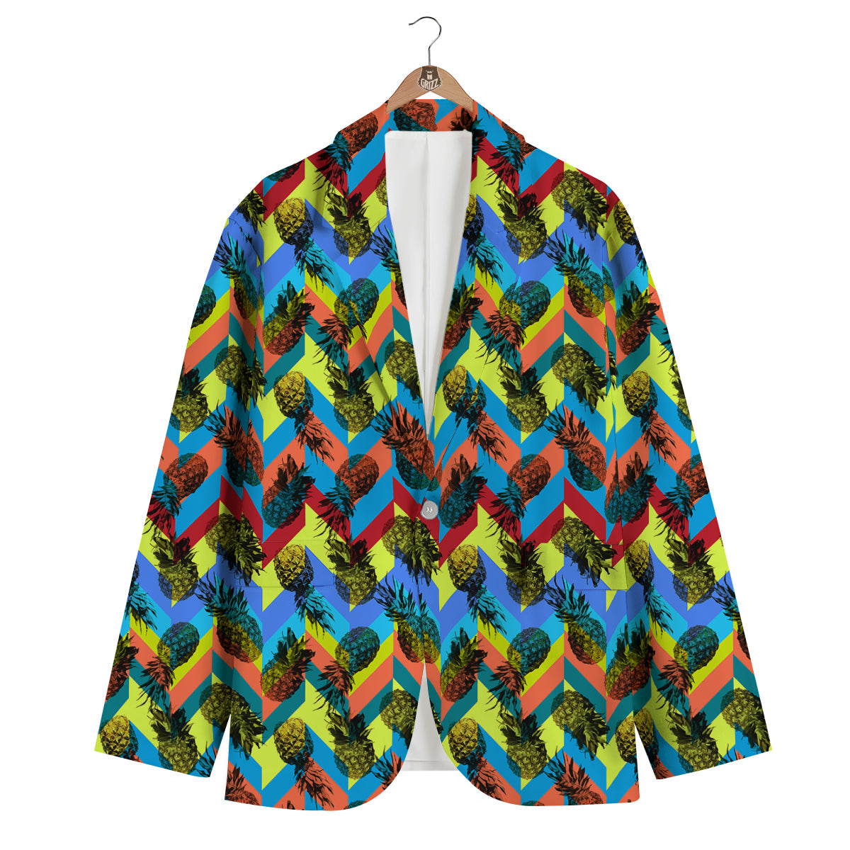 Pineapple Zigzag Print Pattern Men's Blazer-grizzshop