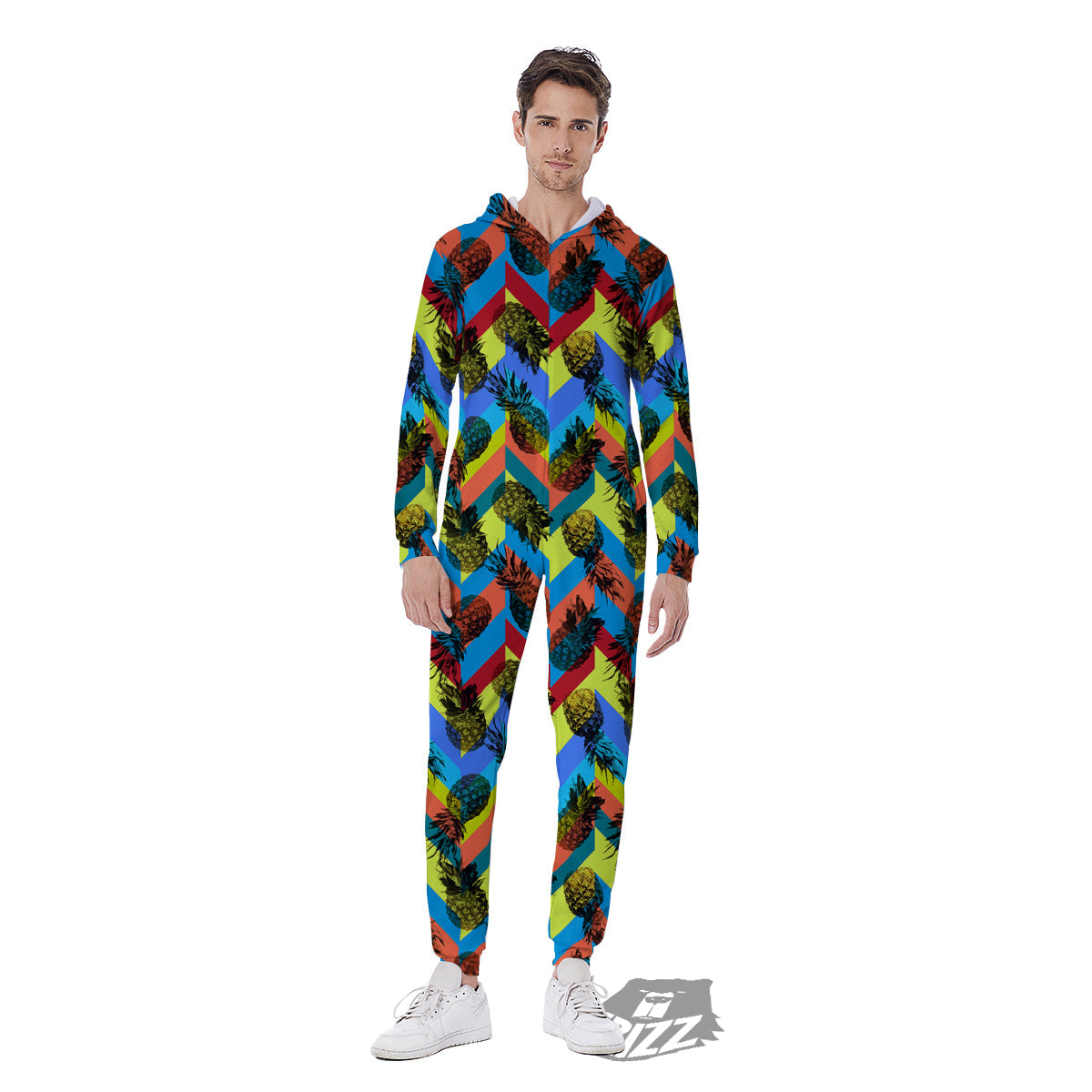 Pineapple Zigzag Print Pattern Men's Jumpsuit-grizzshop