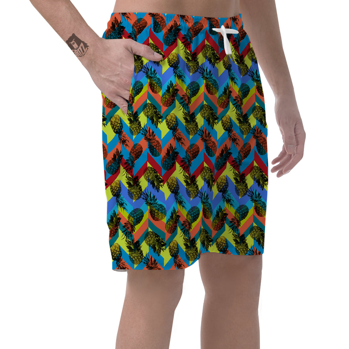 Pineapple Zigzag Print Pattern Men's Shorts-grizzshop