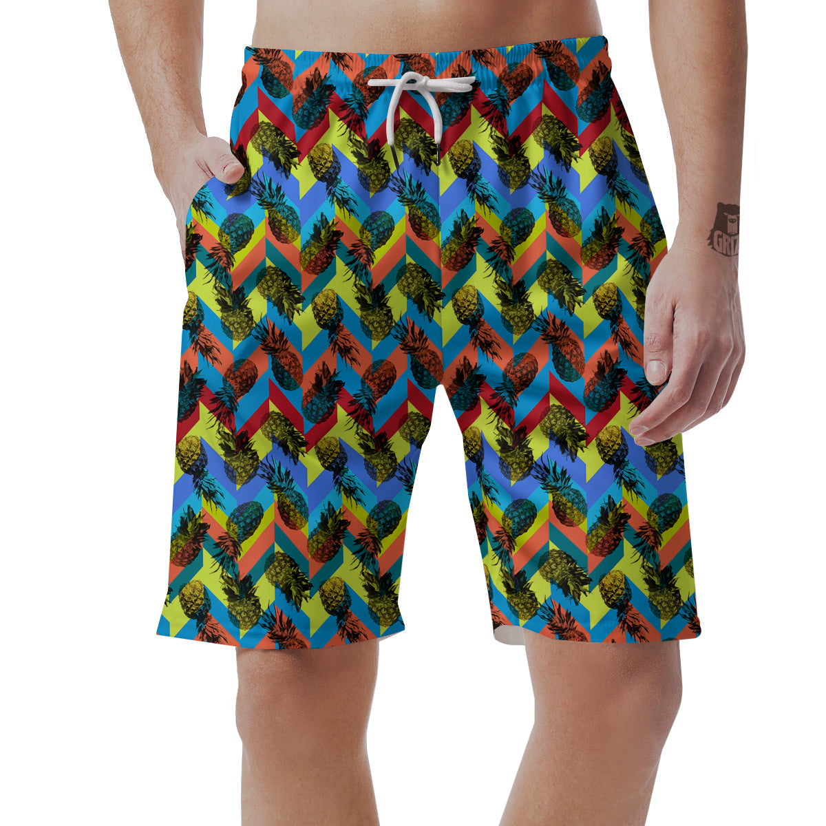 Pineapple Zigzag Print Pattern Men's Shorts-grizzshop