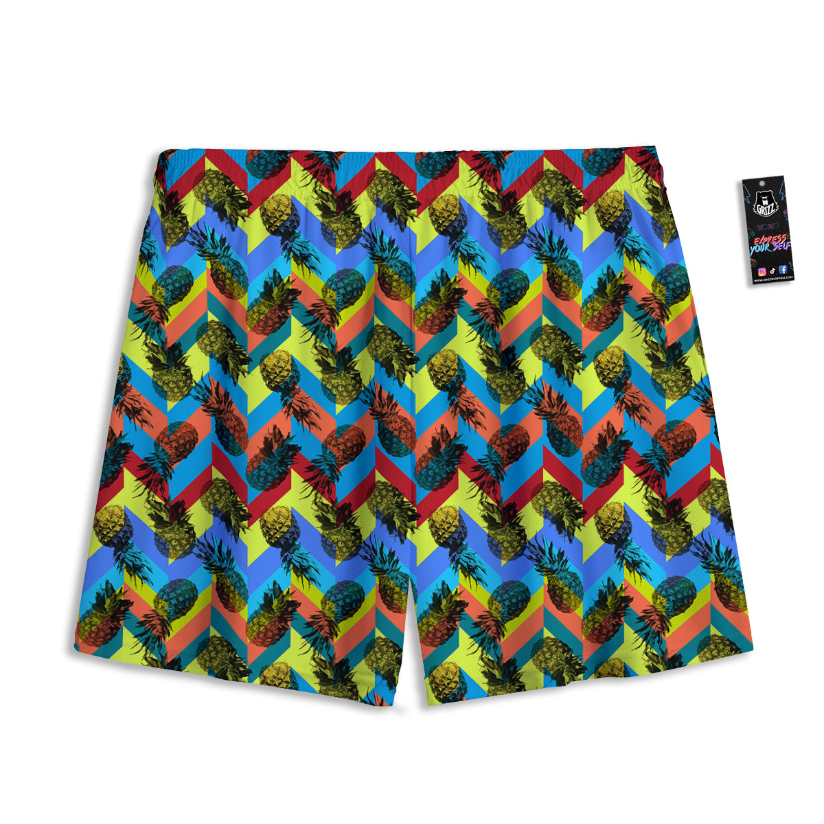 Pineapple Zigzag Print Pattern Mesh Shorts-grizzshop
