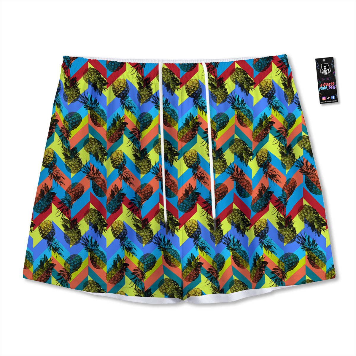 Pineapple Zigzag Print Pattern Mesh Shorts-grizzshop