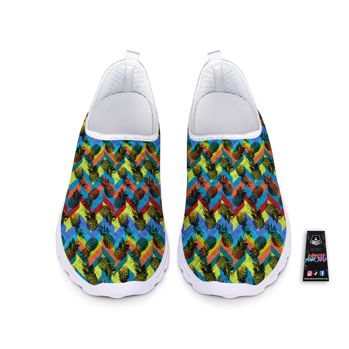 Pineapple Zigzag Print Pattern Nurse Shoes-grizzshop