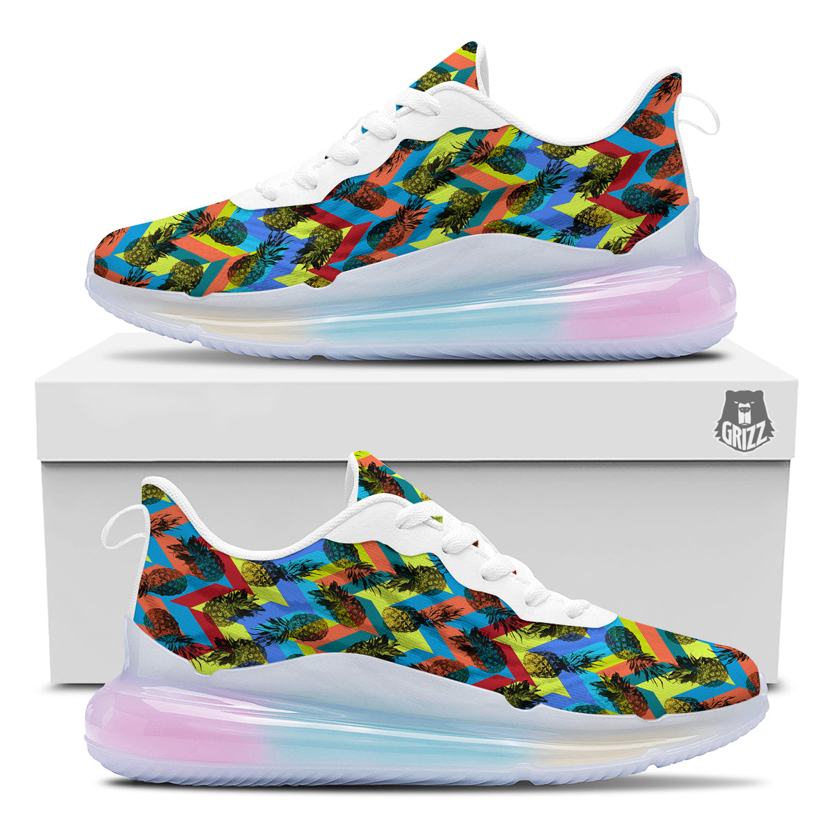 Pineapple Zigzag Print Pattern Running Sneakers-grizzshop
