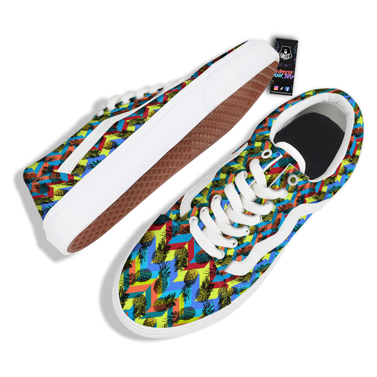 Pineapple Zigzag Print Pattern Skate Shoes-grizzshop