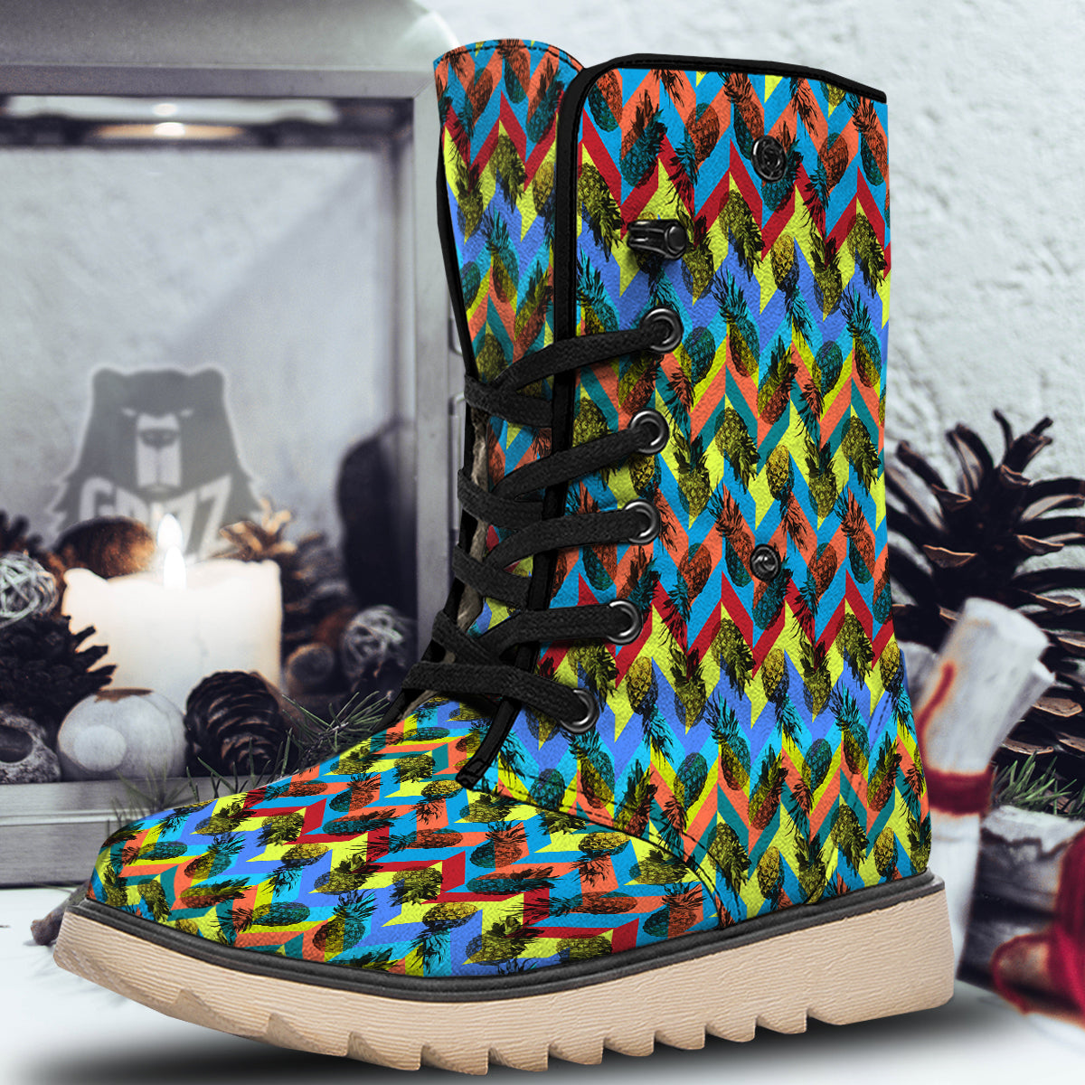 Pineapple Zigzag Print Pattern Snow Boots-grizzshop