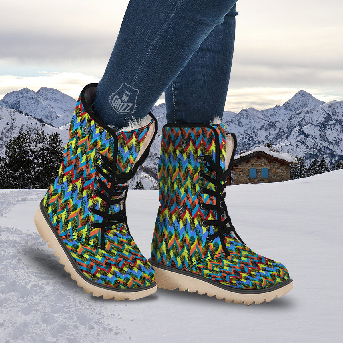 Pineapple Zigzag Print Pattern Snow Boots-grizzshop