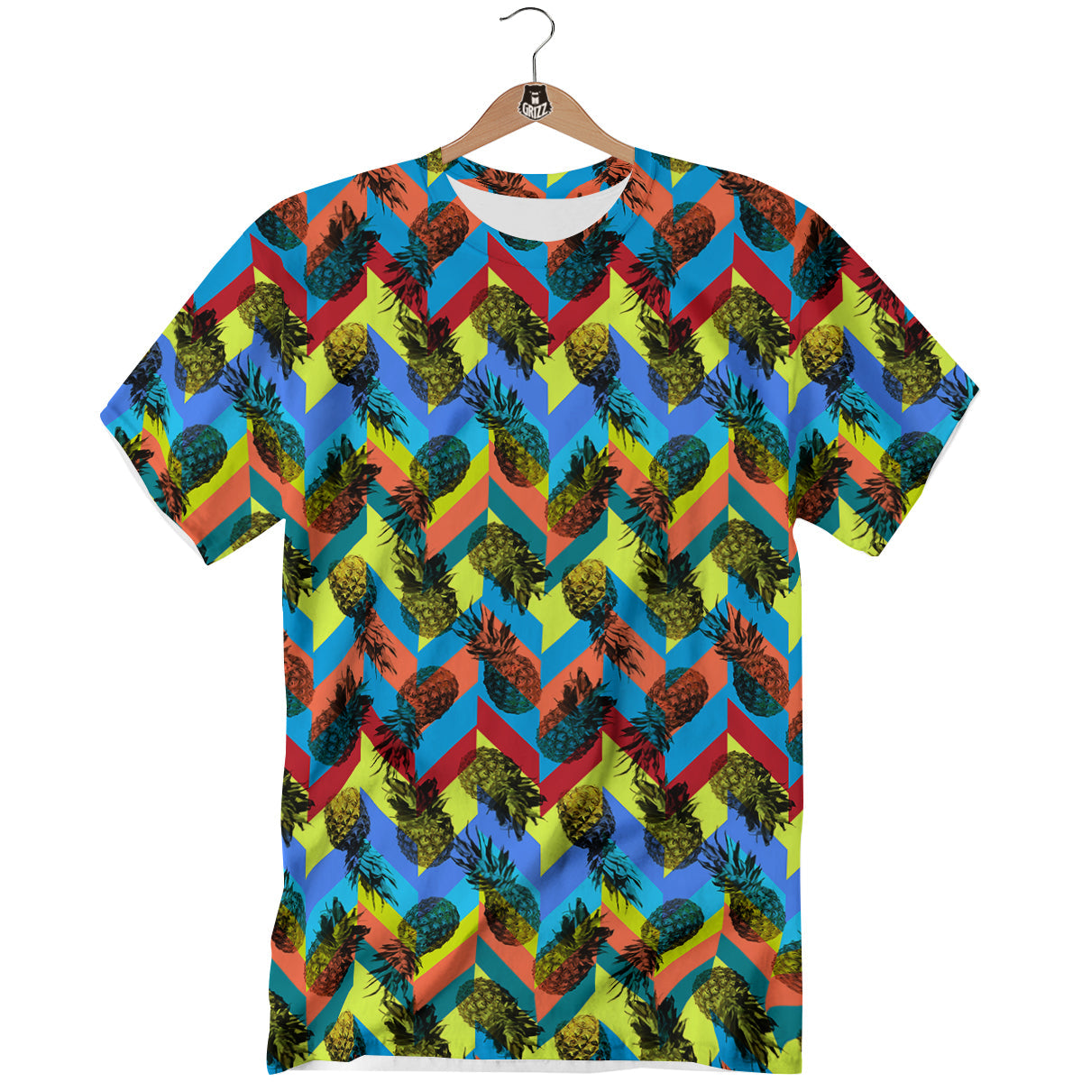 Pineapple Zigzag Print Pattern T-Shirt-grizzshop