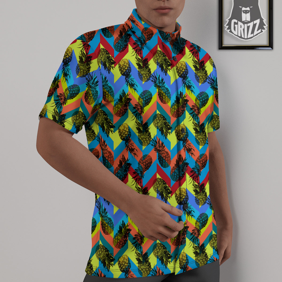 Pineapple Zigzag Print Pattern Untucked Shirts-grizzshop