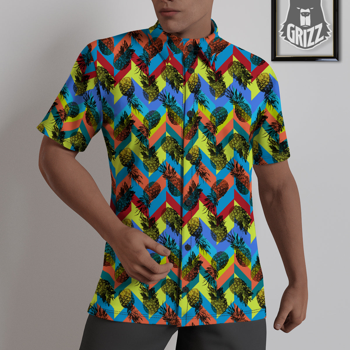 Pineapple Zigzag Print Pattern Untucked Shirts-grizzshop