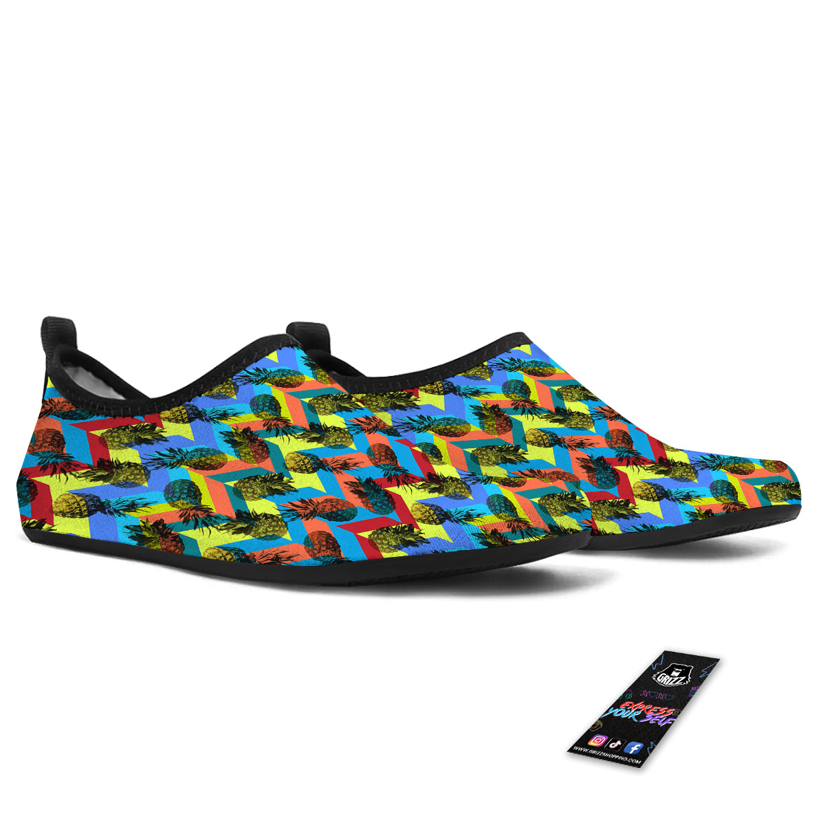 Pineapple Zigzag Print Pattern Water Shoes-grizzshop