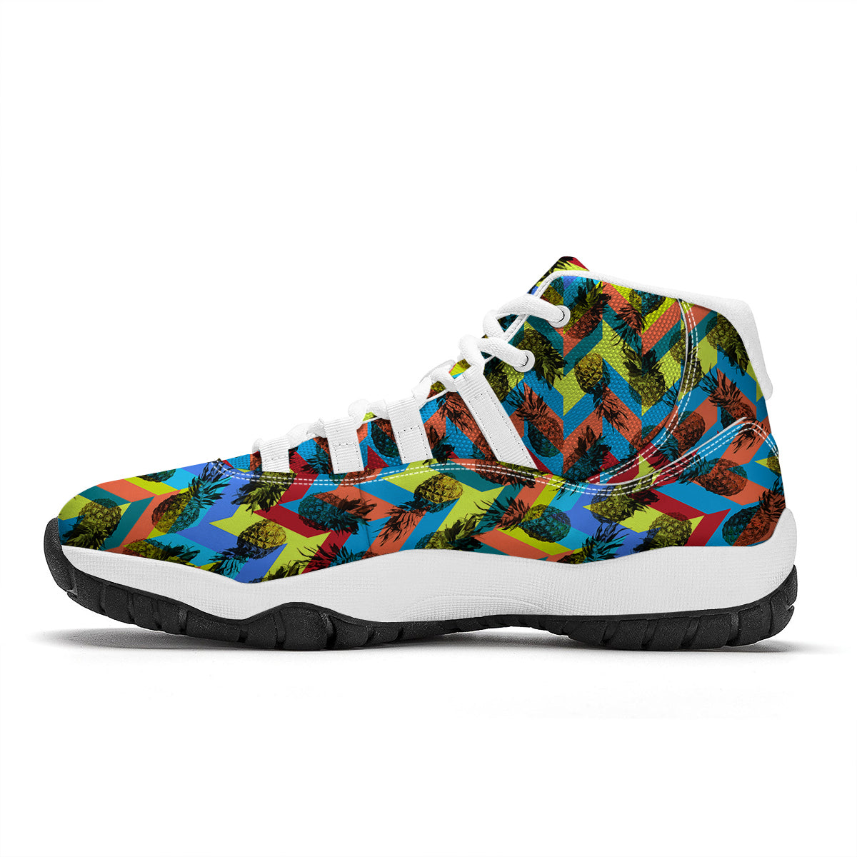 Pineapple Zigzag Print Pattern White Bball Shoes-grizzshop