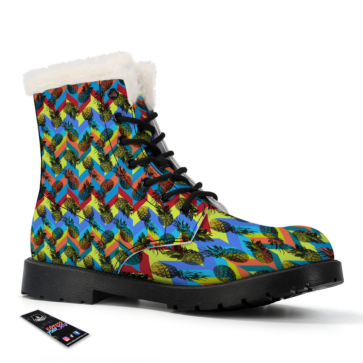 Pineapple Zigzag Print Pattern Winter Boots-grizzshop