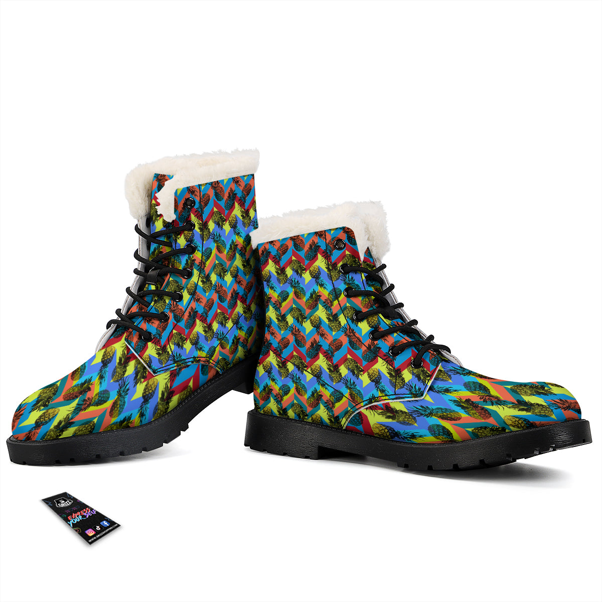 Pineapple Zigzag Print Pattern Winter Boots-grizzshop