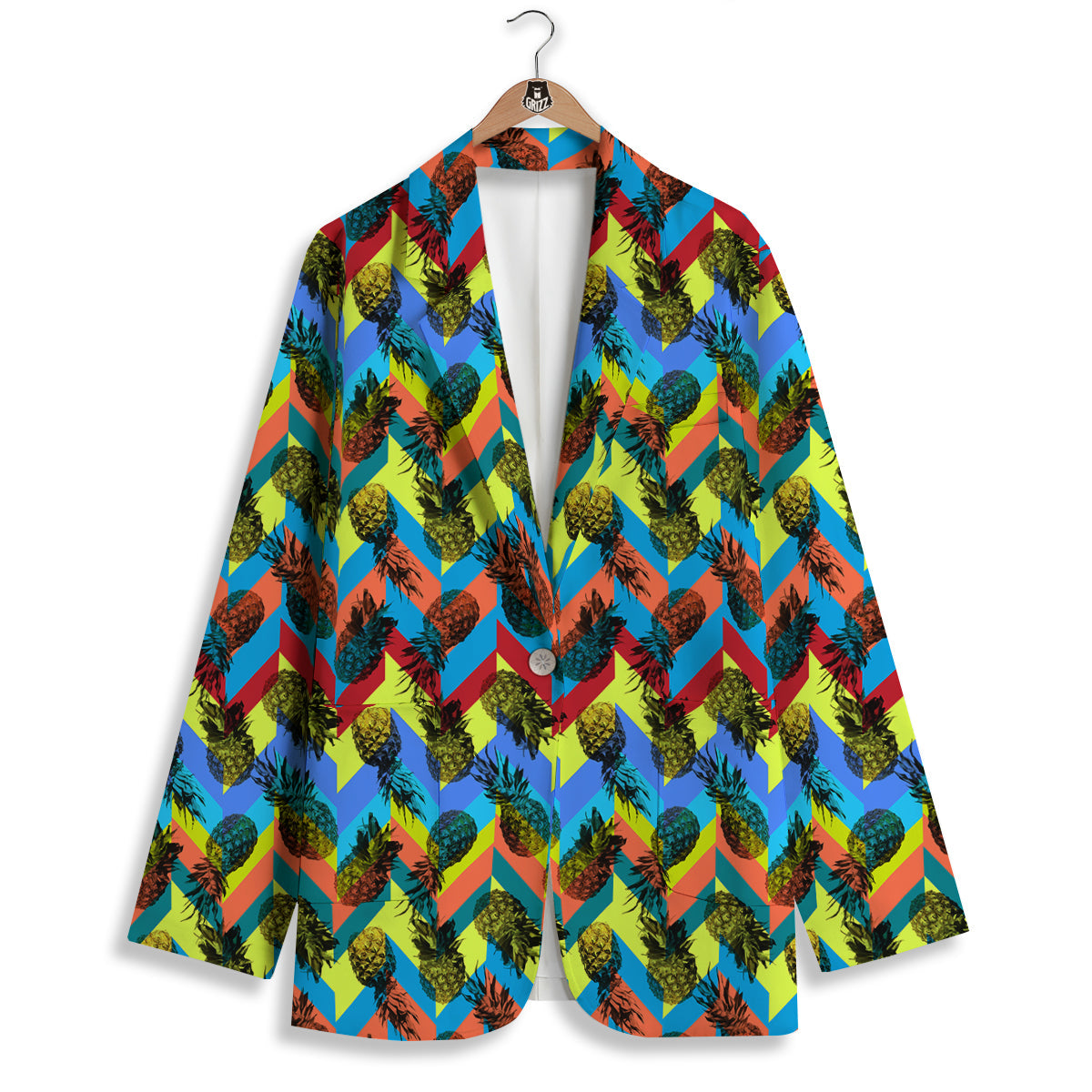 Pineapple Zigzag Print Pattern Women's Blazer-grizzshop