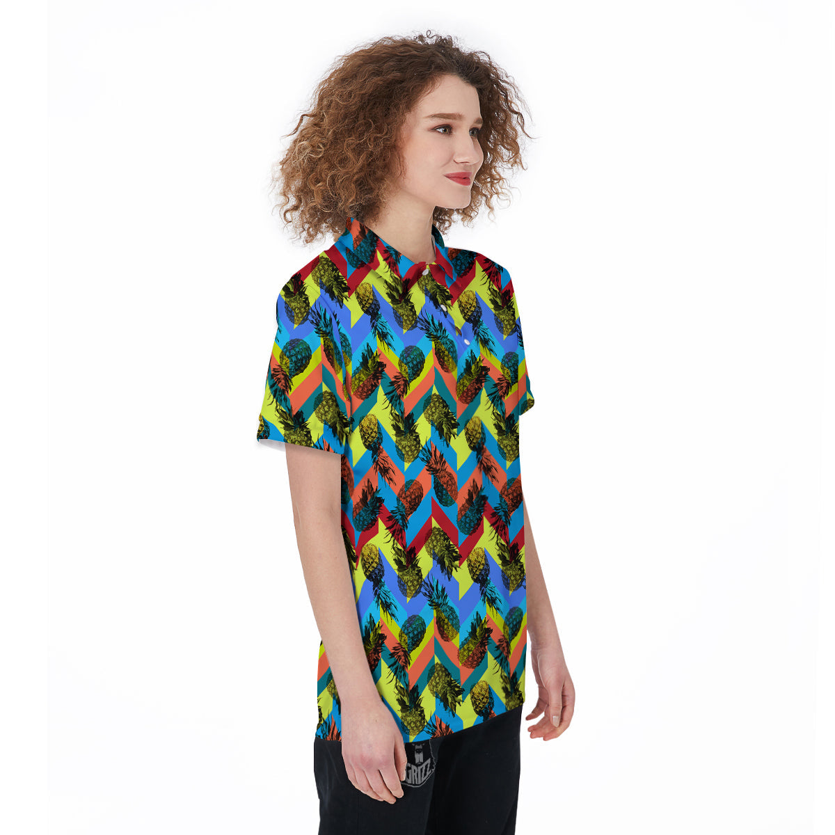Pineapple Zigzag Print Pattern Women's Golf Shirts-grizzshop